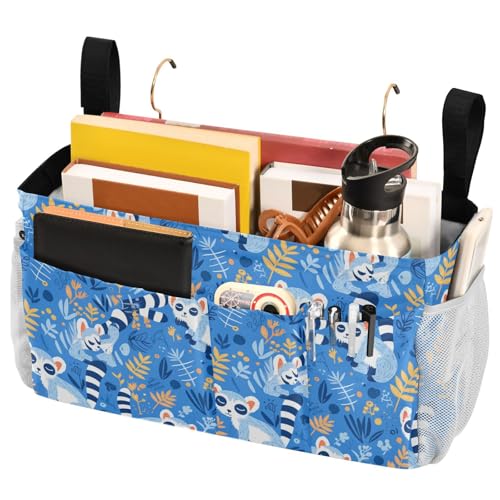 FRODOTGV Lemurs Nachttisch-Cadagaskar auf blauem Muster, mit Taschen, Organizer zum Aufhängen, für Bücher, Handys, Schlüssel, Wasserflasche FRODOTGV Lemurs Nachttisch-Cadagaskar auf blauem Muster, mit Taschen, Organizer zum Aufhängen, für Bücher, Handys, Schlüssel, Wasserflasche von FRODOTGV