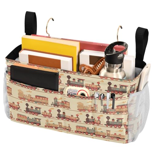 FRODOTGV Lustiger Nachttisch-Organizer mit Dampfzug und großen Taschen und Flaschenhalter, Organizer-Taschen für Nachttisch und Etagenbett, Bronze von FRODOTGV
