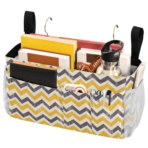 FRODOTGV Modischer Nachttisch-Caddy mit festen Riemen und Wasserflaschenhalter, Organizer für TV-Fernbedienung, Handys, Zeitschriften, Tablets, Zubehör von FRODOTGV