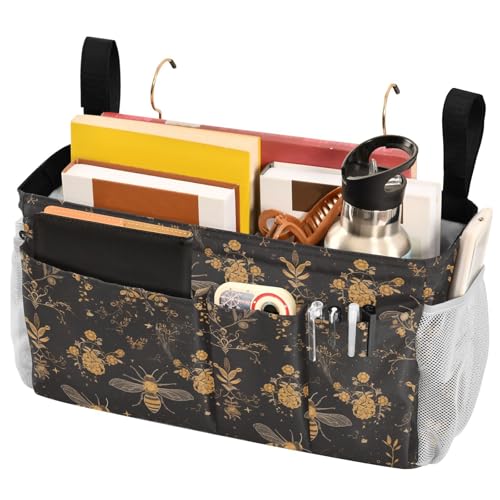 FRODOTGV Nachttisch-Aufbewahrungs-Caddy, Bienen- und Blumen-Hängeorganizer mit festen Gurten und Wasserflaschenhalter für Zuhause, Uni, Wohnheim, Etagenbett, Krankenhausbett, Bettgitter FRODOTGV Nachttisch-Aufbewahrungs-Caddy, Bienen- und Blumen-Hängeorganizer mit festen Gurten und Wasserflaschenhalter für Zuhause, Uni, Wohnheim, Etagenbett, Krankenhausbett, Bettgitter von FRODOTGV