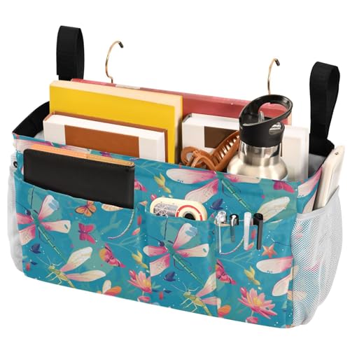 FRODOTGV Nachttisch-Aufbewahrungskorb mit Taschen, Aufbewahrungstaschen, Tasche für Wasserflaschen, Zeitschriften, Telefon, Brille, fliegende grüne Libellen, Blumen FRODOTGV Nachttisch-Aufbewahrungskorb mit Taschen, Aufbewahrungstaschen, Tasche für Wasserflaschen, Zeitschriften, Telefon, Brille, fliegende grüne Libellen, Blumen von FRODOTGV
