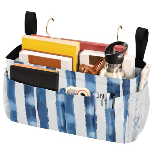 FRODOTGV Nachttisch-Aufbewahrungskorb mit Taschen, Hängeorganizer für TV-Fernbedienung, Handys, Zeitschriften, Tablets, Zubehör, marineblau und weiß gestreift FRODOTGV Nachttisch-Aufbewahrungskorb mit Taschen, Hängeorganizer für TV-Fernbedienung, Handys, Zeitschriften, Tablets, Zubehör, marineblau und weiß gestreift von FRODOTGV