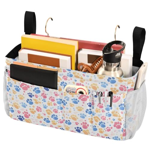 FRODOTGV Nachttisch-Aufbewahrungskorb mit großen Taschen und Flaschenhalter, Organizer-Taschen für Zuhause, Etagenbett, Schlafsaal, Sofa, niedliche Hundepfoten von FRODOTGV