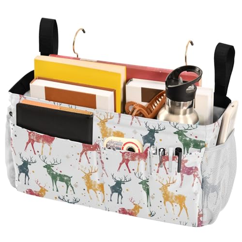 FRODOTGV Nachttisch-Aufbewahrungskorb mit weihnachtlichem Muster und Rentier-Motiv, mit festen Gurten und Wasserflaschenhalter, Aufbewahrungstaschen, Tasche für Studentenwohnheim, Bett, Etagenbett und FRODOTGV Nachttisch-Aufbewahrungskorb mit weihnachtlichem Muster und Rentier-Motiv, mit festen Gurten und Wasserflaschenhalter, Aufbewahrungstaschen, Tasche für Studentenwohnheim, Bett, Etagenbett und von FRODOTGV