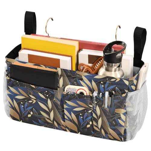 FRODOTGV Nachttisch-Aufbewahrungstasche, blau-goldenes Thema, Pflanze, schwarzes Muster, Aquarell-Aufbewahrungstasche, Tasche mit festen Riemen und Wasserflaschenhalter für Zuhause, Schlafsaal FRODOTGV Nachttisch-Aufbewahrungstasche, blau-goldenes Thema, Pflanze, schwarzes Muster, Aquarell-Aufbewahrungstasche, Tasche mit festen Riemen und Wasserflaschenhalter für Zuhause, Schlafsaal von FRODOTGV