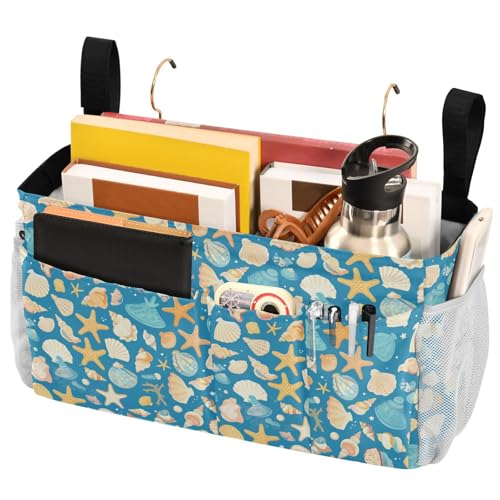 FRODOTGV Nachttisch-Caddies Muscheln verschiedene Formen und Seestern hängende Organizer-Taschen mit festen Riemen und Wasserflaschenhalter für Zuhause, Etagenbett, Schlafsaal, Sofa von FRODOTGV