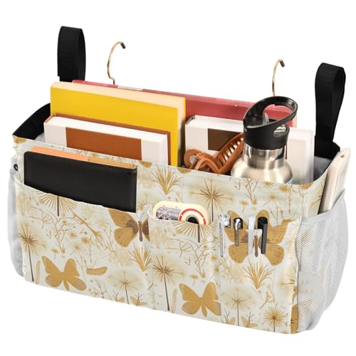 FRODOTGV Nachttisch-Caddies mit Schmetterlingen, Löwenzahn-Muster, goldfarben, mit Taschen, Organizer-Taschen für Zuhause, Etagenbett, Schlafsaal, Sofa von FRODOTGV