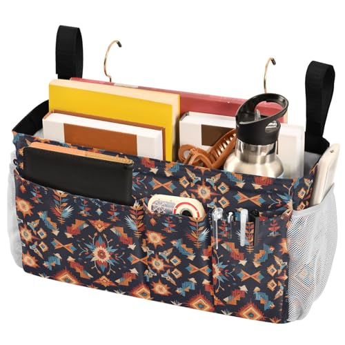 FRODOTGV Nachttisch-Caddies mit mexikanischem Stoffmuster, buntes Hängeorganizer mit Taschen für Zeitschriften, Tablets, Handy, Schokolade von FRODOTGV