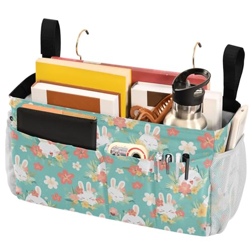FRODOTGV Nachttisch-Caddy-Aufbewahrungstasche, Cartoon-Katze, Häschen und Blumen, grüne Organizer-Taschen mit Taschen für Etagen- und Krankenhausbetten, Schlafsäle, Bettgitter FRODOTGV Nachttisch-Caddy-Aufbewahrungstasche, Cartoon-Katze, Häschen und Blumen, grüne Organizer-Taschen mit Taschen für Etagen- und Krankenhausbetten, Schlafsäle, Bettgitter von FRODOTGV