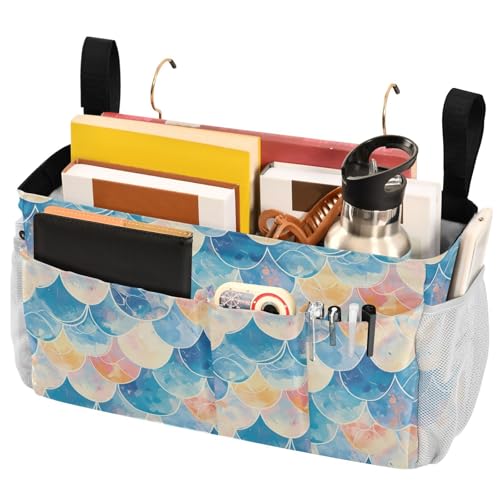 FRODOTGV Nachttisch-Caddy-Aufbewahrungstasche, Meerjungfrauenschuppen, Aquarell-Fisch, Aufbewahrungstaschen mit Taschen für Zuhause, Etagenbett, Schlafsaal, Sofa von FRODOTGV