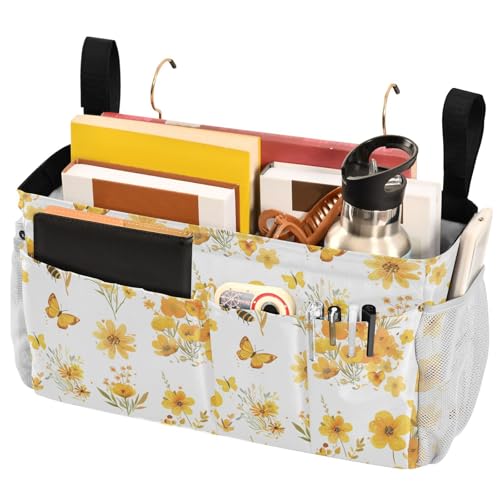 FRODOTGV Nachttisch-Caddy-Aufbewahrungstasche, Stickerei, Biene, Schmetterling, Blumen, Hängeorganizer mit Taschen für Studentenwohnheim, Bett, Krankenhausbett, Babybettgitter FRODOTGV Nachttisch-Caddy-Aufbewahrungstasche, Stickerei, Biene, Schmetterling, Blumen, Hängeorganizer mit Taschen für Studentenwohnheim, Bett, Krankenhausbett, Babybettgitter von FRODOTGV