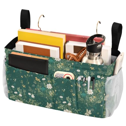 FRODOTGV Nachttisch-Caddy-Aufbewahrungstasche, stilvolle Stickerei, Biene, Schmetterling, Blumen, hängende Organizer-Taschen mit festen Gurten und Wasserflaschenhalter für Studentenwohnheimzimmer FRODOTGV Nachttisch-Caddy-Aufbewahrungstasche, stilvolle Stickerei, Biene, Schmetterling, Blumen, hängende Organizer-Taschen mit festen Gurten und Wasserflaschenhalter für Studentenwohnheimzimmer von FRODOTGV
