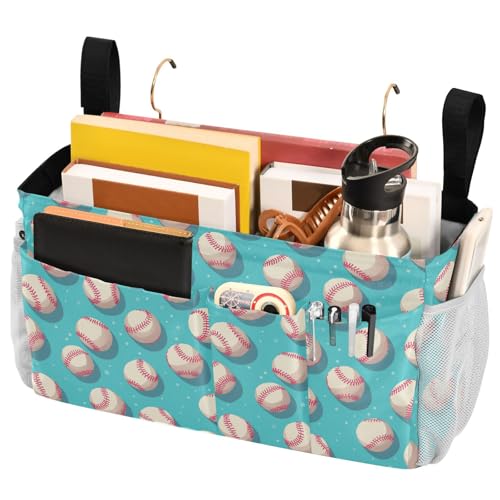 FRODOTGV Nachttisch-Caddy-Aufbewahrungstasche mit Baseball-Muster, hängende Organizer-Taschen mit Taschen, kann Bücher, Handys, Schlüssel, Brillen, Zeitschriften platziert werden von FRODOTGV