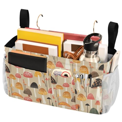 FRODOTGV Nachttisch-Caddy-Aufbewahrungstasche mit Taschen, hängende Organizer-Taschen für Bücher, Handys, Schlüssel, Wasserflasche, Safari-Pilz-Muster von FRODOTGV
