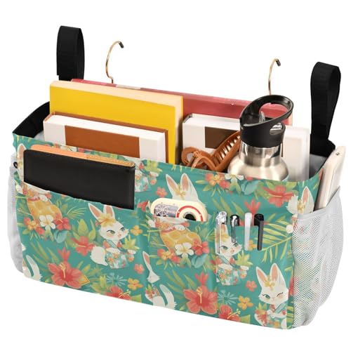FRODOTGV Nachttisch-Caddy mit Cartoon-Katze, Häschen und Blumen, Grün, mit großen Taschen und Flaschenhalter, zum Aufhängen von Gläsern, Büchern, Handys, Schlüsseln FRODOTGV Nachttisch-Caddy mit Cartoon-Katze, Häschen und Blumen, Grün, mit großen Taschen und Flaschenhalter, zum Aufhängen von Gläsern, Büchern, Handys, Schlüsseln von FRODOTGV