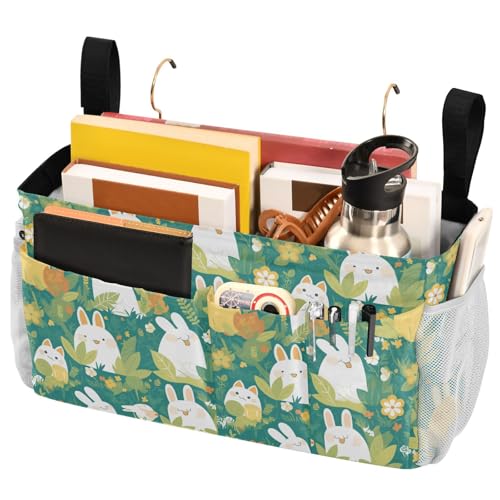 FRODOTGV Nachttisch-Caddy mit Cartoon-Katze, Häschen und Blumen, Grün, mit großen Taschen und Flaschenhalter für Nachttischregal und Etagenbett, Bett-Caddy für Zuhause, Schlafsaal, Etagenbett FRODOTGV Nachttisch-Caddy mit Cartoon-Katze, Häschen und Blumen, Grün, mit großen Taschen und Flaschenhalter für Nachttischregal und Etagenbett, Bett-Caddy für Zuhause, Schlafsaal, Etagenbett von FRODOTGV