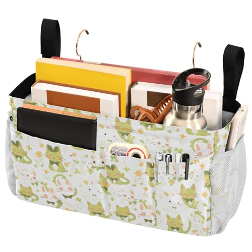 FRODOTGV Nachttisch-Caddy mit Cartoon-Katze, Häschen und Blumen, Grün, mit großen Taschen und Flaschenhalter für Zuhause, College, Schlafsaal, Etagenbett, Krankenhausbett, Kinderbett FRODOTGV Nachttisch-Caddy mit Cartoon-Katze, Häschen und Blumen, Grün, mit großen Taschen und Flaschenhalter für Zuhause, College, Schlafsaal, Etagenbett, Krankenhausbett, Kinderbett von FRODOTGV