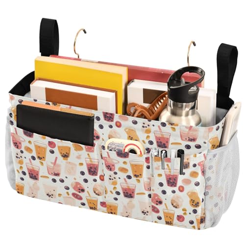 FRODOTGV Nachttisch-Caddy mit festen Riemen und Wasserflaschenhalter, Organizer-Taschen für Zuhause, Wohnheim, Etagenblasen-Tea-Muster von FRODOTGV