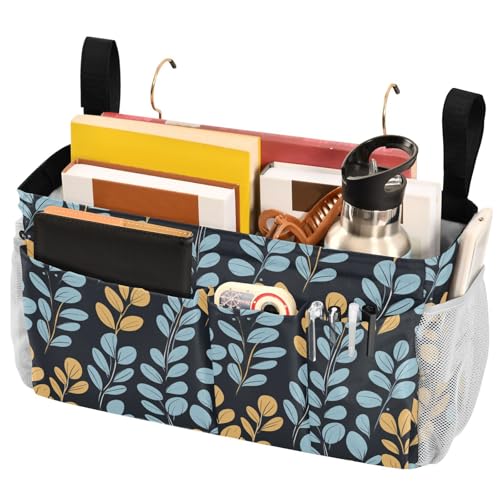 FRODOTGV Nachttischaufbewahrung mit großen Taschen und Flaschenhalter, hängende Organizer-Taschen für TV-Fernbedienung, Handys, Zeitschriften, Tablets, Zubehör, blau-goldenes Thema, Pflanze, schwarzes FRODOTGV Nachttischaufbewahrung mit großen Taschen und Flaschenhalter, hängende Organizer-Taschen für TV-Fernbedienung, Handys, Zeitschriften, Tablets, Zubehör, blau-goldenes Thema, Pflanze, schwarzes von FRODOTGV