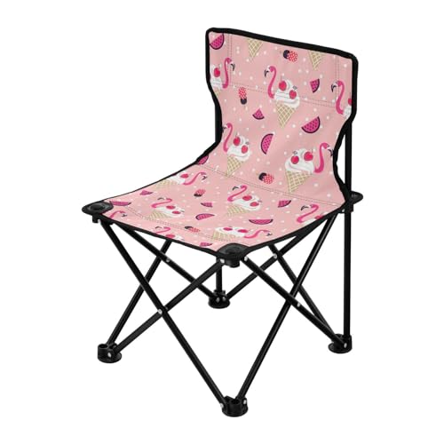 FRODOTGV Pink Flamingo Ice Cream Faltbarer Campingstuhl Ultraleicht Faltbare Stühle Indoor Inklusive Tragetasche Rasenstühle für Reisen Draußen Sport von FRODOTGV