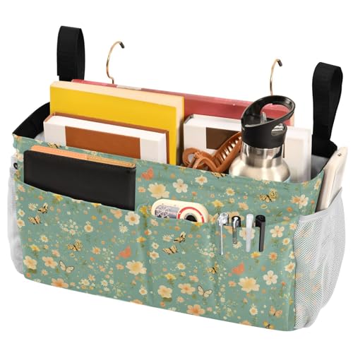FRODOTGV Stilvolle Stickerei-Biene Schmetterling Blumen Moosgrün Nachttisch-Organizer Taschen mit großen Taschen und Flaschenhalter für Studentenwohnheim, Bett, Etagenbett und Krankenhausbetten FRODOTGV Stilvolle Stickerei-Biene Schmetterling Blumen Moosgrün Nachttisch-Organizer Taschen mit großen Taschen und Flaschenhalter für Studentenwohnheim, Bett, Etagenbett und Krankenhausbetten von FRODOTGV