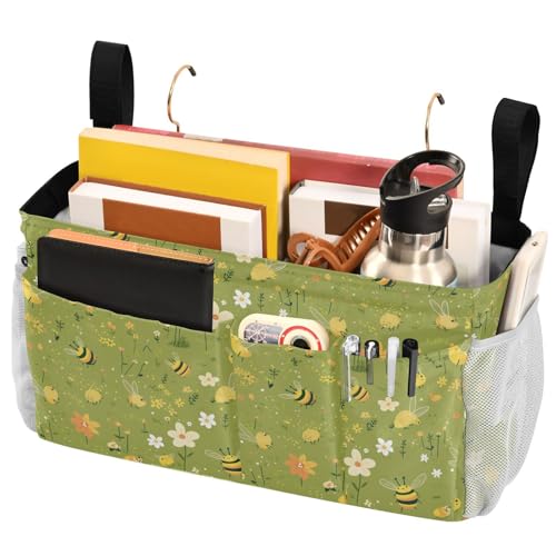 FRODOTGV Stilvoller Nachttisch-Organizer mit Stickerei, Biene, Schmetterling, Blumen, Moosgrün, mit Taschen für Studentenwohnheimzimmer, Krankenhaus, Bettgitter, Lager FRODOTGV Stilvoller Nachttisch-Organizer mit Stickerei, Biene, Schmetterling, Blumen, Moosgrün, mit Taschen für Studentenwohnheimzimmer, Krankenhaus, Bettgitter, Lager von FRODOTGV