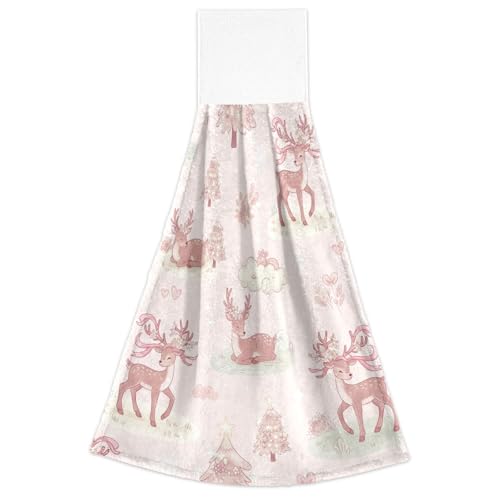 FRODOTGV Weihnachtliche Rentierbäume Herzen Badetücher mit Schlaufe für Küche Set mit 2 weißen Geschirrlappen Gym Baumwolle Kind Waschlappen von FRODOTGV