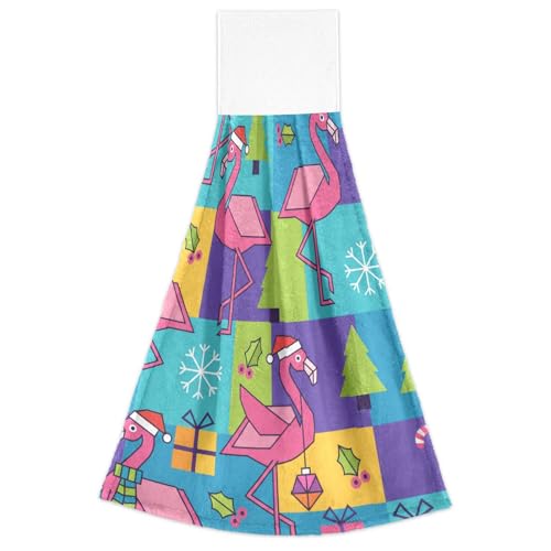 FRODOTGV Weihnachtliche geometrische Flamingos und Urlaubssymbole Küche saugfähige Badetücher 2 Stück Reinigung Waschlappen Gym Geschirrtücher von FRODOTGV