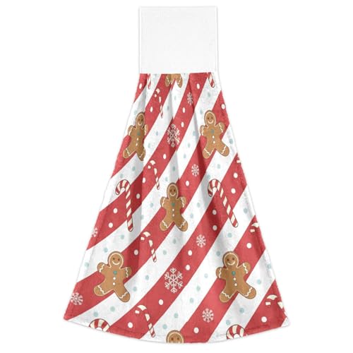 FRODOTGV Weihnachtliche rote weiße Lebkuchen-Zuckerstange Küchenhandtücher mit Aufhängeschlaufen Set mit 2 Geschirrtüchern saugfähige Kinder-Waschlappen für Spa von FRODOTGV