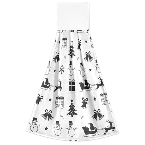 FRODOTGV Weihnachtliche schwarz-weiße Weihnachtssymbole Badezimmer saugfähige Handtücher Set 2 Stück Hotel Waschlappen Spa Geschirrtücher von FRODOTGV