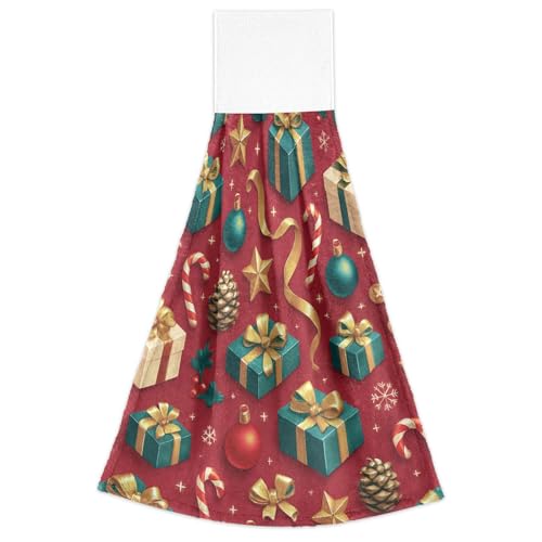 FRODOTGV Weihnachtliches rotes Geschenk-Kugel-Muster, Küchentücher mit Aufhängeschlaufe, dekorative Geschirrtücher, saugfähige Waschlappen für Spa FRODOTGV Weihnachtliches rotes Geschenk-Kugel-Muster, Küchentücher mit Aufhängeschlaufe, dekorative Geschirrtücher, saugfähige Waschlappen für Spa von FRODOTGV