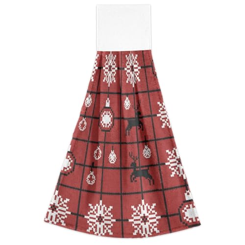 FRODOTGV Weihnachtliches rotes Kreuzstich, Schneeflocken, Kugeln, Hirsch, Badetücher mit Aufhängeschlaufe für Küche, 2 Stück, dekorative Geschirrtücher, Spa, saugfähige Waschlappen FRODOTGV Weihnachtliches rotes Kreuzstich, Schneeflocken, Kugeln, Hirsch, Badetücher mit Aufhängeschlaufe für Küche, 2 Stück, dekorative Geschirrtücher, Spa, saugfähige Waschlappen von FRODOTGV