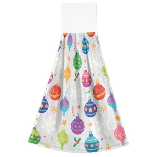 Mehrfarbiges Weihnachtskugel-Muster, weiche Handtücher mit Aufhängeschlaufen, 2 Waschlappen für Damen, Fitnessstudio, weiße Geschirrtücher Mehrfarbiges Weihnachtskugel-Muster, weiche Handtücher mit Aufhängeschlaufen, 2 Waschlappen für Damen, Fitnessstudio, weiße Geschirrtücher von FRODOTGV