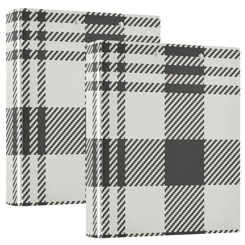 Notizbuch mit runden Ringen, schwarz-weiß, Büffelkariert, 3,5 cm (1,2 Zoll), mit Tascheneinband, 1/2er-Pack, Schulbedarf, Hardcover von FRODOTGV