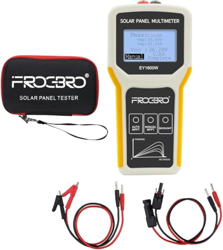 FrogBro 1600W Solarpanel Tester Photovoltaik Panel Multimeter Verbesserter Stil EY1600W mit Ultraklarem LCD Display, Smart MPPT Tool zur Fehlersuche bei Leerlaufspannung für Solar PV Tests (LCD 1600W) von FROGBRO