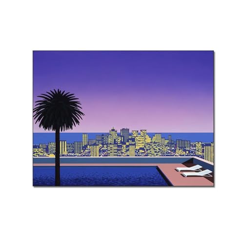 FRONC Hiroshi Nagai von City Pop Listens Vaporwave Ästhetisches surreales Poster Stadt Kunst Leinwanddruck Geschenk Leinwand Gemälde Wandkunst Poster für Schlafzimmer Wohnzimmer Dekor 40 x 51 cm von FRONC