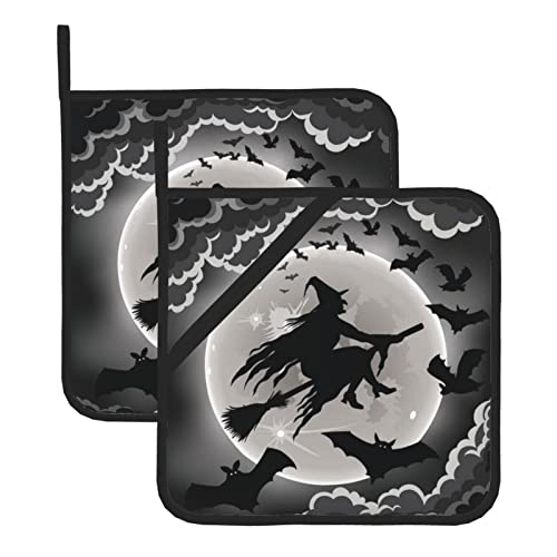 Quadratische Hitzeschutz-Halloween-Hexen-Topflappen (2er-Set) Mikrowellen-Handschuhe – wesentliche hitzebeständige Ofenhandschuhe von FROON