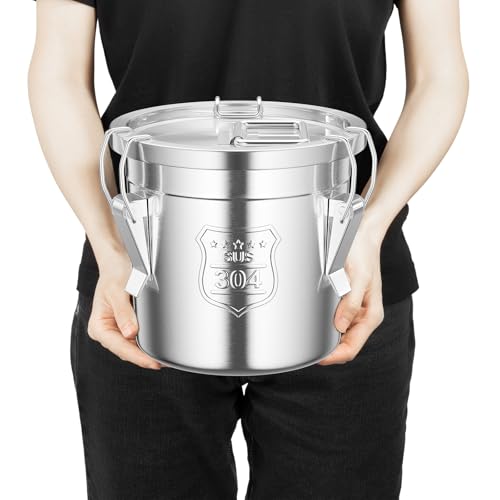 6L Luftdichter Eimer mit Deckel, Lebensmittel Küche Edelstahl Eimer Küche Getreidebehälter, Edelstahl Behälter Mehlbehälter zur Lebensmittel Aufbewahrung für Reis, Mehl & Getreide von FROPIJ