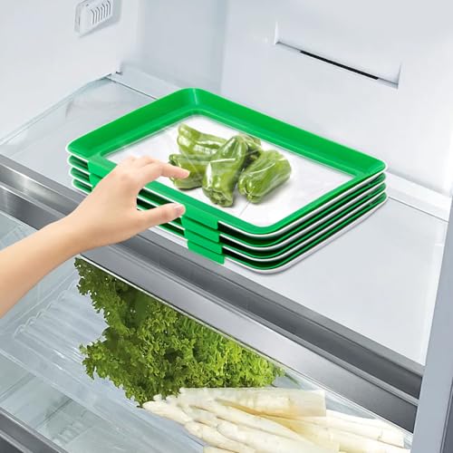FROPIJ 4er Set Vakuumversiegelung Frischhaltetablett, Lebensmittelkonservierung Tablett, Konservierung Tablett Stapelbox Aufschnittboxen Wurstbox Wurstdose für Kühlschrank (30 x 22cm) von FROPIJ