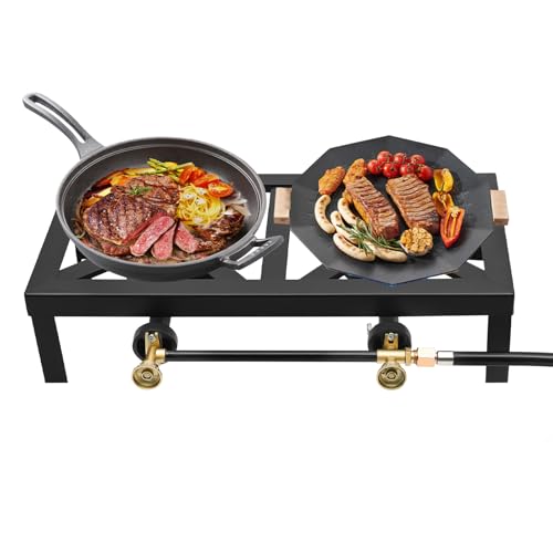 Gaskocher Camping 8KW 2 Flammig Hockerkocher Gas Kocher Druckregelventil (0-10Psi) mit 1.2m Reglerschlauch, Gas Kochplatte Sicherheit Stabilität für Camping, Garten, Hof von FROPIJ