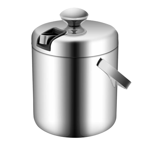 Premium Eiswürfelbehälter mit Deckel - Edelstahl Eiskübel 1,3L Doppelwandig Isoliert, inkl Sieb & Eiszange - Eisbehälter Eiswürfel Eiseimer für Bar, Party & Haus von FROPIJ
