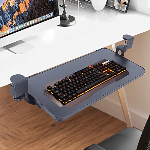 Tastaturauszug Untertischmontage | Tastatur Halterung | Ausziehbar | Inkl C-Klemme | Ergonomisches Design | Tastaturablage unter Schreibtisch | Tastaturständer zum Tippen im Home Büro (Schwarz) von FROPIJ
