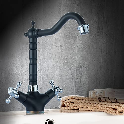 Wasserhahn Küche Küchenarmatur | Retro Zweigriffarmatur Waschbecken | 360° Drehbar | Warm- und Kaltwasserschaltung | Spültischarmatur Küche | Keramikventilkern | Für Küchen Bäder von FROPIJ