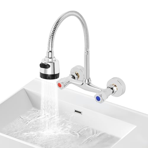 Wasserhahn Wandmontage Küchenarmatur | Zweigriffarmatur | 360° Drehbar | Warm- und Kaltwasserschaltung | Wandarmatur Küche Spültischarmatur | 2 Wasserablassmodus | Für Küchen usw Wasserhahn Wandmontage Küchenarmatur | Zweigriffarmatur | 360° Drehbar | Warm- und Kaltwasserschaltung | Wandarmatur Küche Spültischarmatur | 2 Wasserablassmodus | Für Küchen usw von FROPIJ