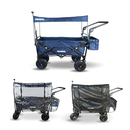 FROSAL Bollerwagen faltbar Nick PRO blau Kinder mit Regenschutz & Insektenschutz Regenverdeck Strand von FROSAL