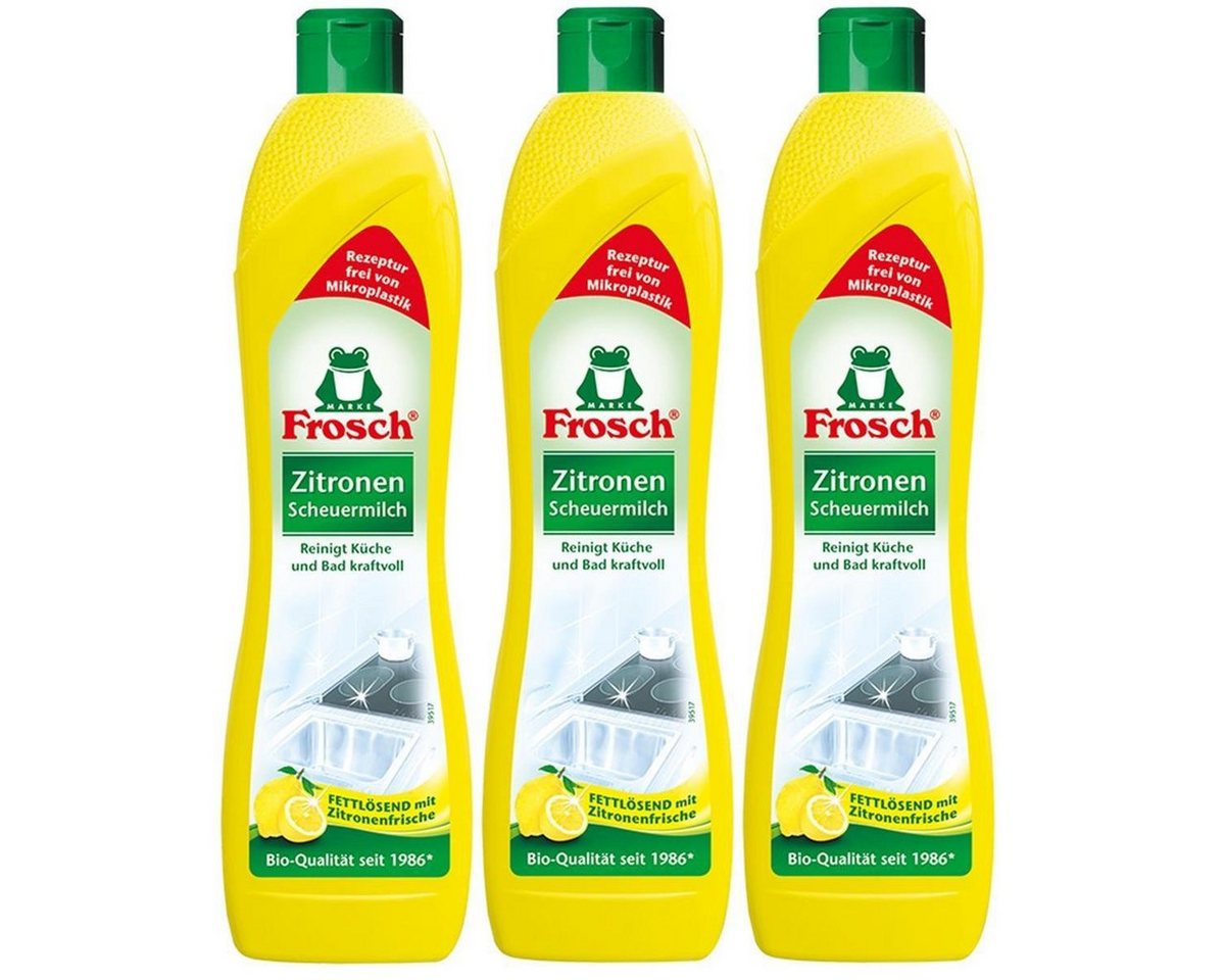 FROSCH 3x Frosch Zitronen Scheuermilch 500 ml - Reinigt Bad und Küche kraftvo Spezialwaschmittel von FROSCH