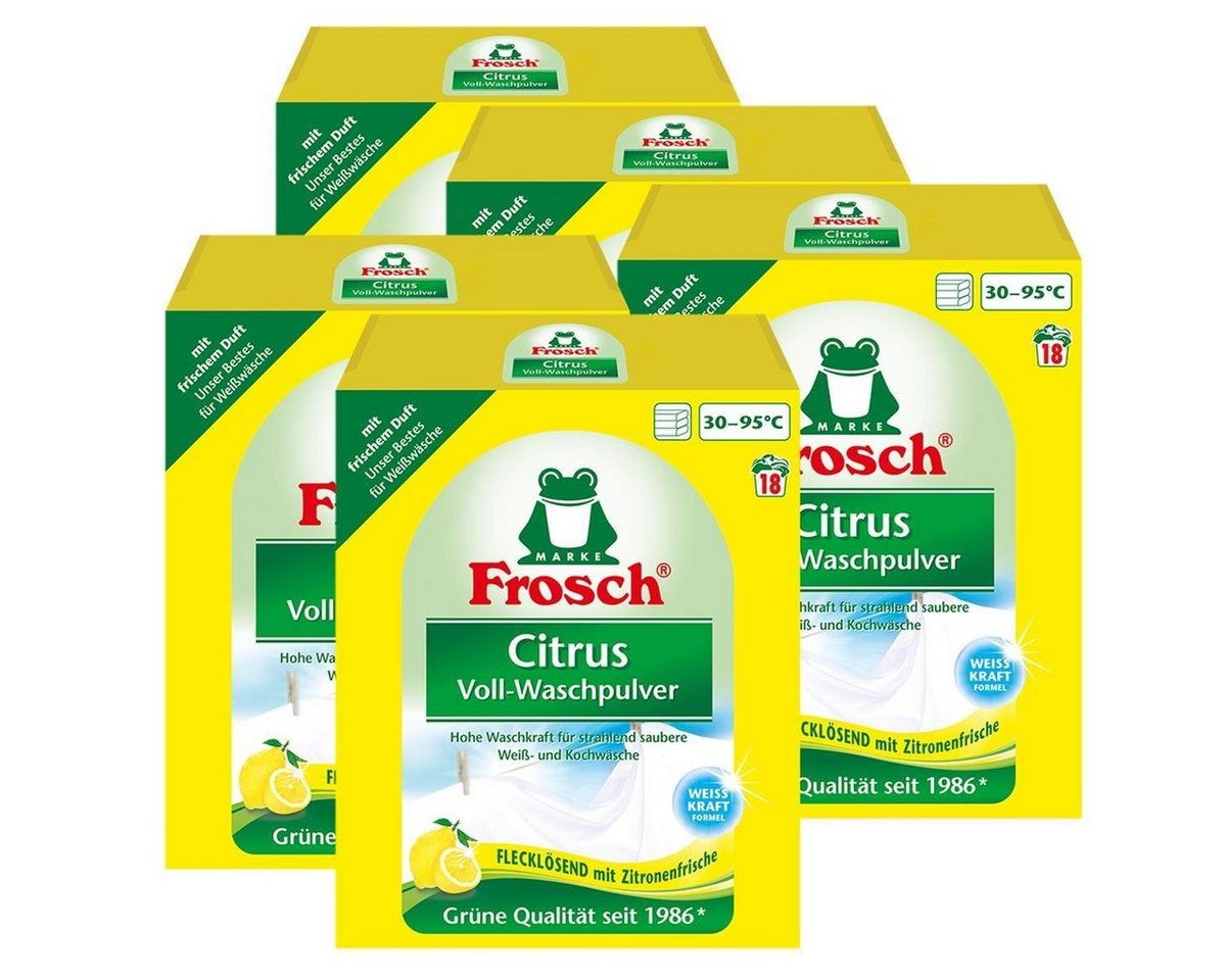 FROSCH 5x Frosch Citrus Voll-Waschpulver 1,35 kg - Flecklösend mit Zitrone Vollwaschmittel von FROSCH