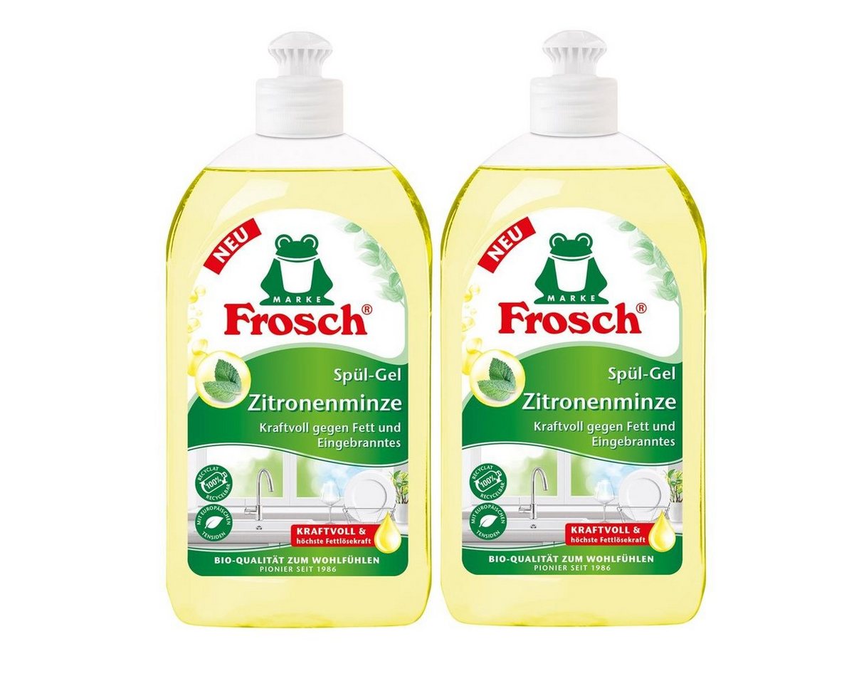 FROSCH Frosch Spül-Gel Zitronenminze 500ml - Kraftvoll gegen Fett (2er Pack) Geschirrspülmittel von FROSCH