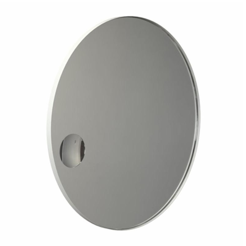 FROST - Unu 4141 Spiegel Ø100cm - weiß/mit schmalem Regalrahmen/T 3cm/Vergrößerungsspiegel eingebaut Ø14,5cm von FROST