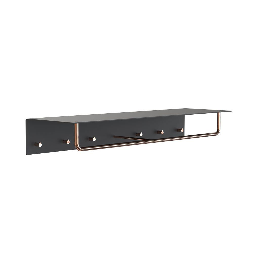 FROST - Unu Wandgarderobe mit 6 Haken & Stange - schwarz-aluminium/kupfer/BxHxT 100x15x30cm von FROST